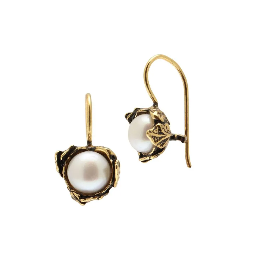 Alcozer Jasmine Earrings | Golden Brass With Pearl