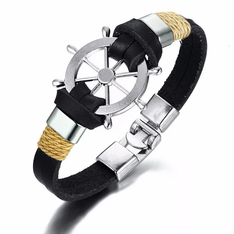 Alloy Ship Helmsman Rope Black Brown Men's Trendy Bracelet