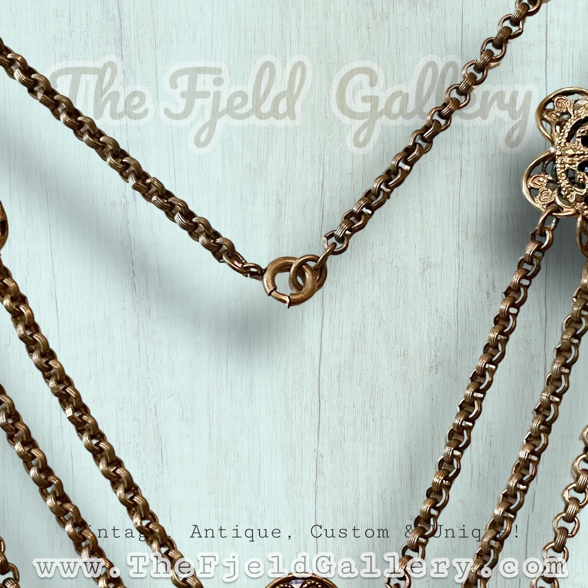 Antique Czech Brass Filigree Princess Festoon Necklace