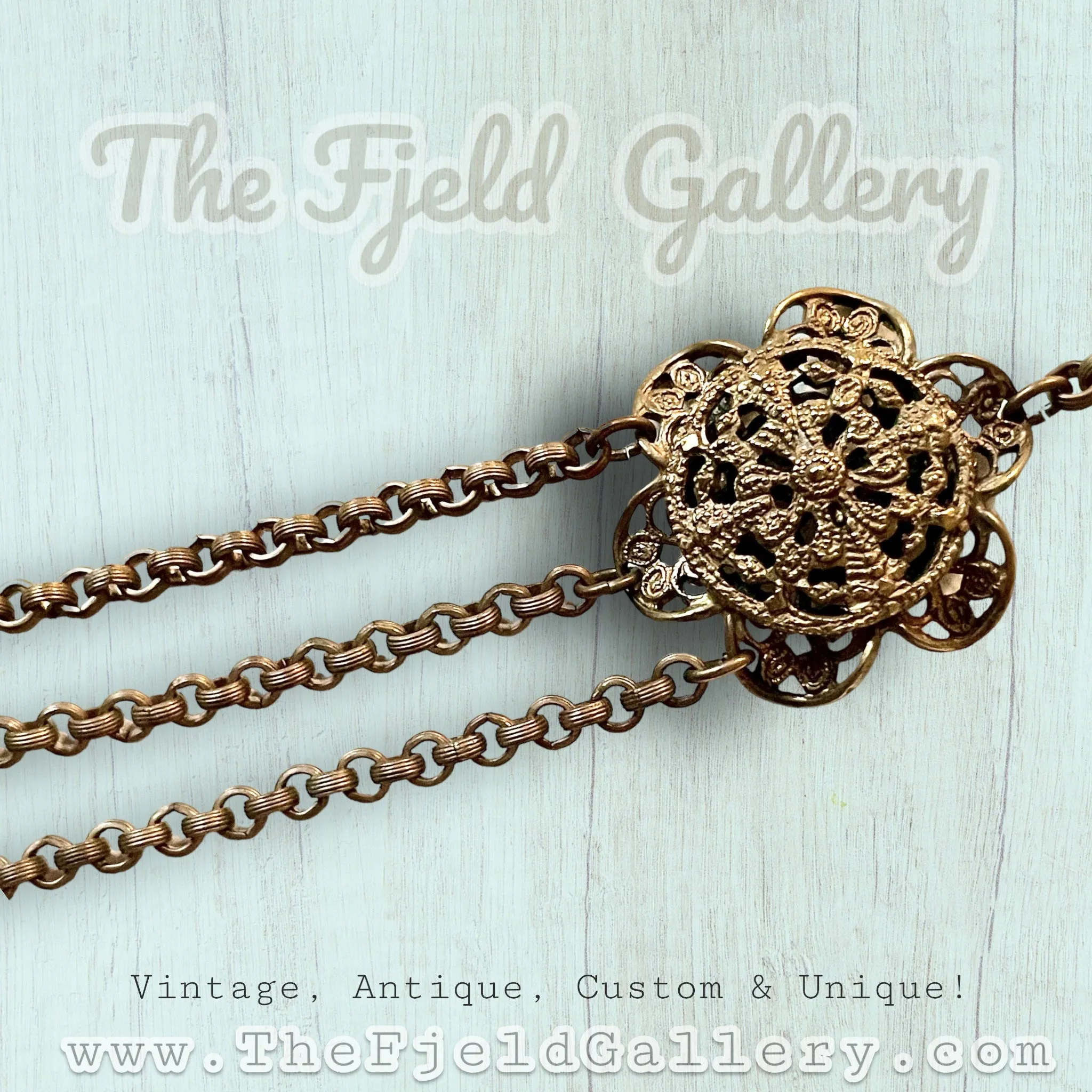 Antique Czech Brass Filigree Princess Festoon Necklace