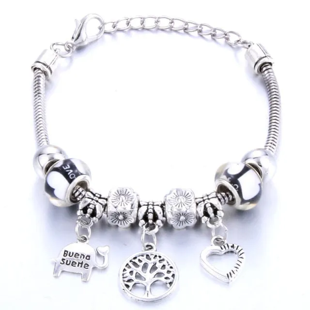 Antique Original Heart-Shaped buena suehe Charm Bracelets For Women Glass Beads Brand Bracelet & Bangle DIY Jewelry Gifts