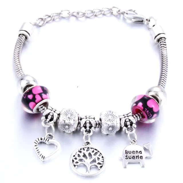Antique Original Heart-Shaped buena suehe Charm Bracelets For Women Glass Beads Brand Bracelet & Bangle DIY Jewelry Gifts
