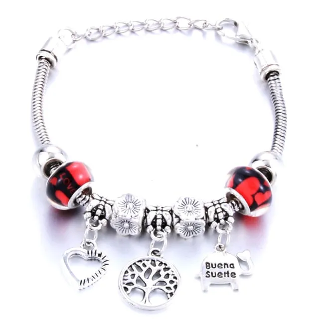 Antique Original Heart-Shaped buena suehe Charm Bracelets For Women Glass Beads Brand Bracelet & Bangle DIY Jewelry Gifts