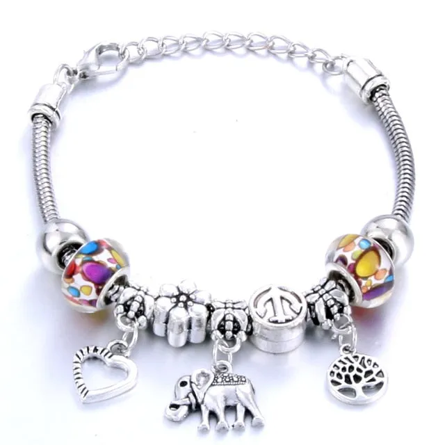 Antique Original Heart-Shaped buena suehe Charm Bracelets For Women Glass Beads Brand Bracelet & Bangle DIY Jewelry Gifts