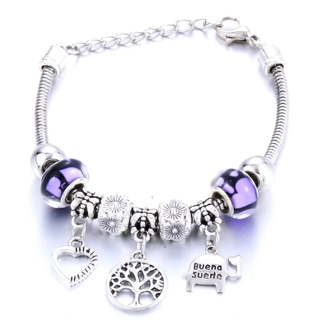 Antique Original Heart-Shaped buena suehe Charm Bracelets For Women Glass Beads Brand Bracelet & Bangle DIY Jewelry Gifts