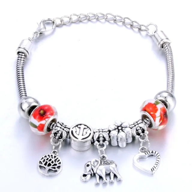 Antique Original Heart-Shaped buena suehe Charm Bracelets For Women Glass Beads Brand Bracelet & Bangle DIY Jewelry Gifts
