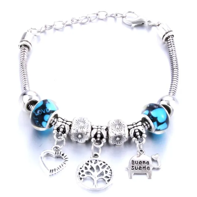 Antique Original Heart-Shaped buena suehe Charm Bracelets For Women Glass Beads Brand Bracelet & Bangle DIY Jewelry Gifts