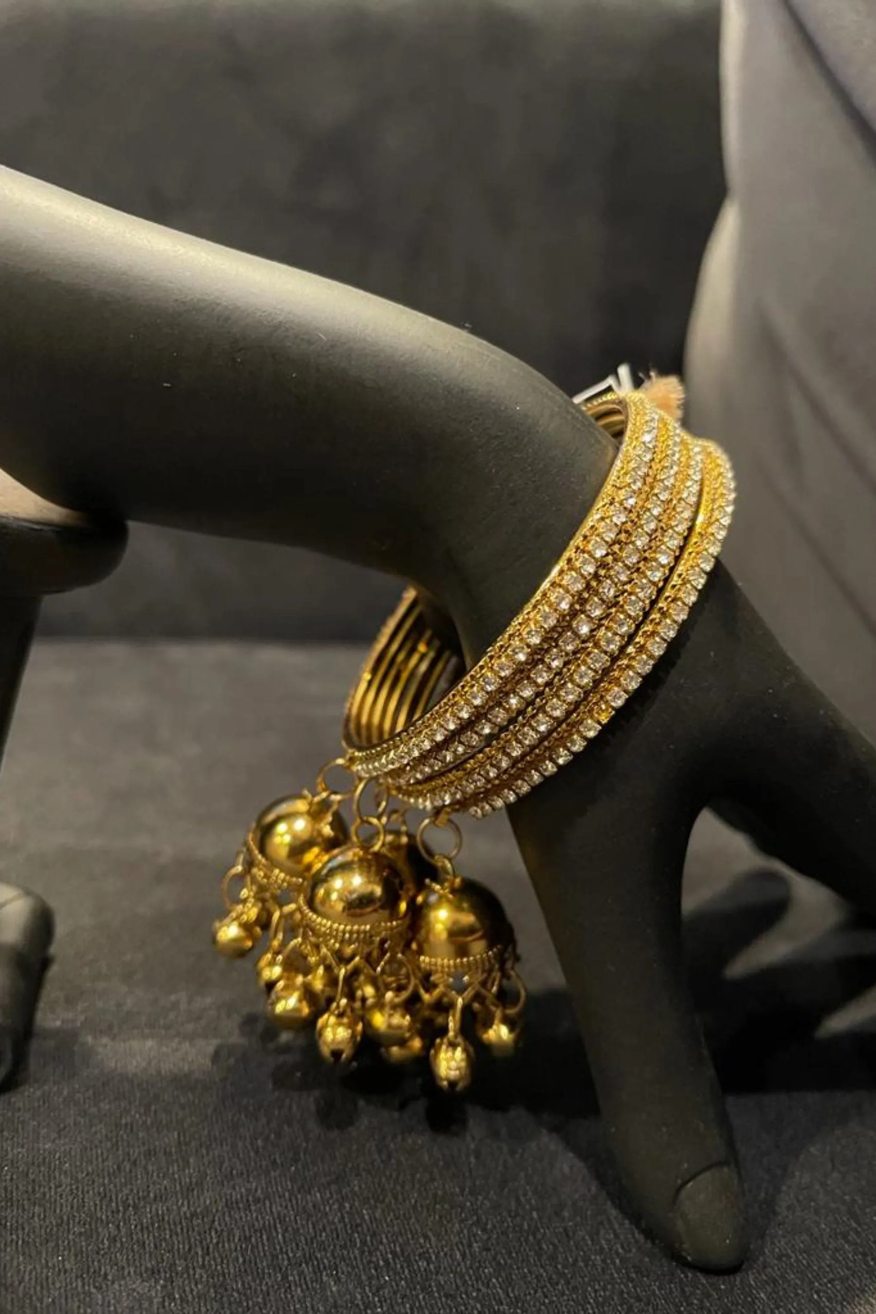 Antique White Stone Bangles with Jhumka - Set of 2 | Elevate Your Style