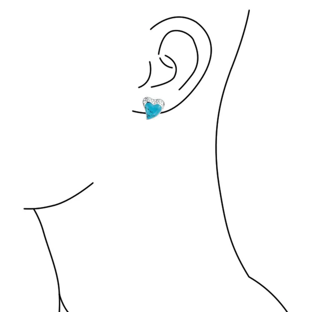 Bali Filigree Turquoise Heart Stud Earrings for Girlfriend in Sterling Silver