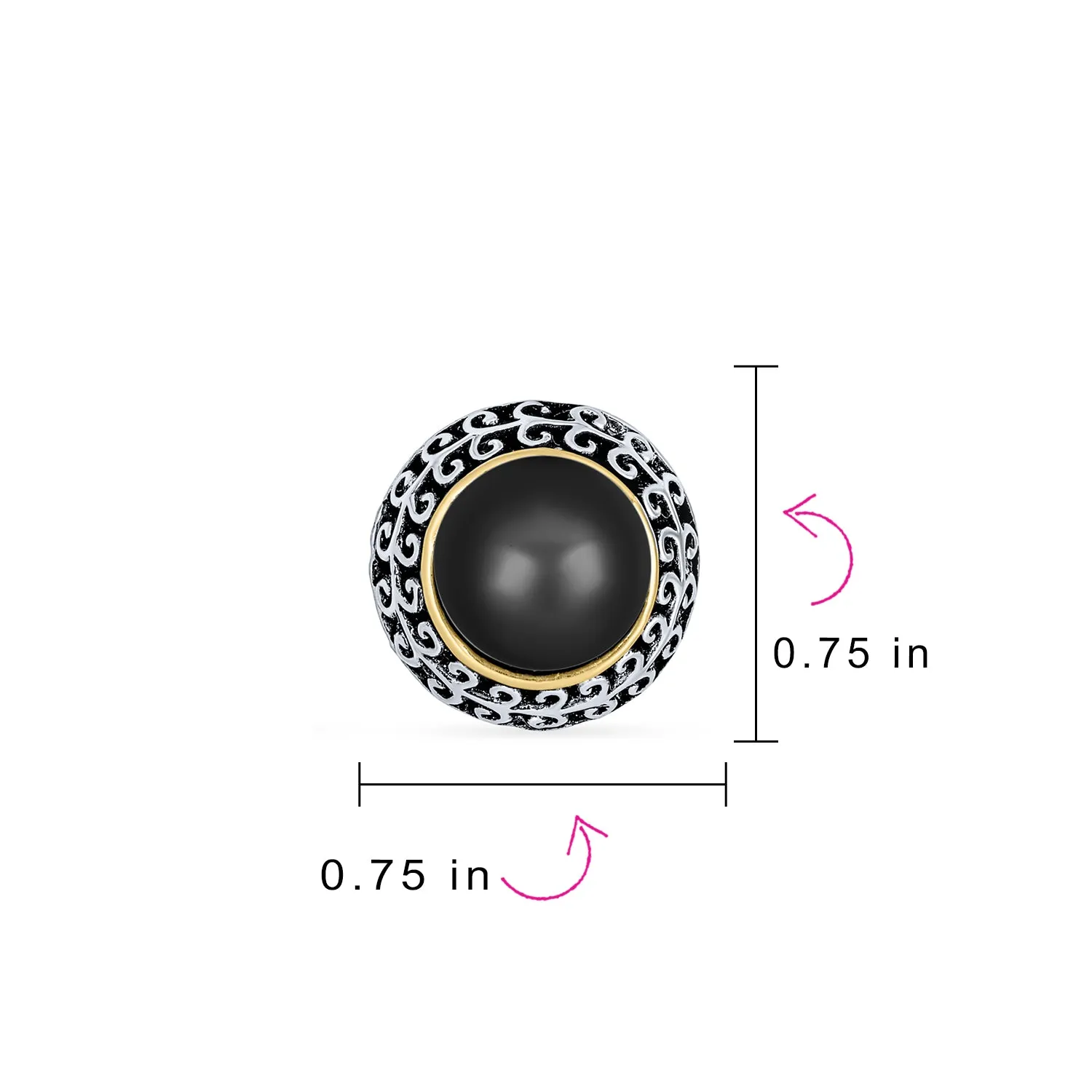 Balinese Button Style Clip-On Earrings with Simulated Pearl and Black Onyx