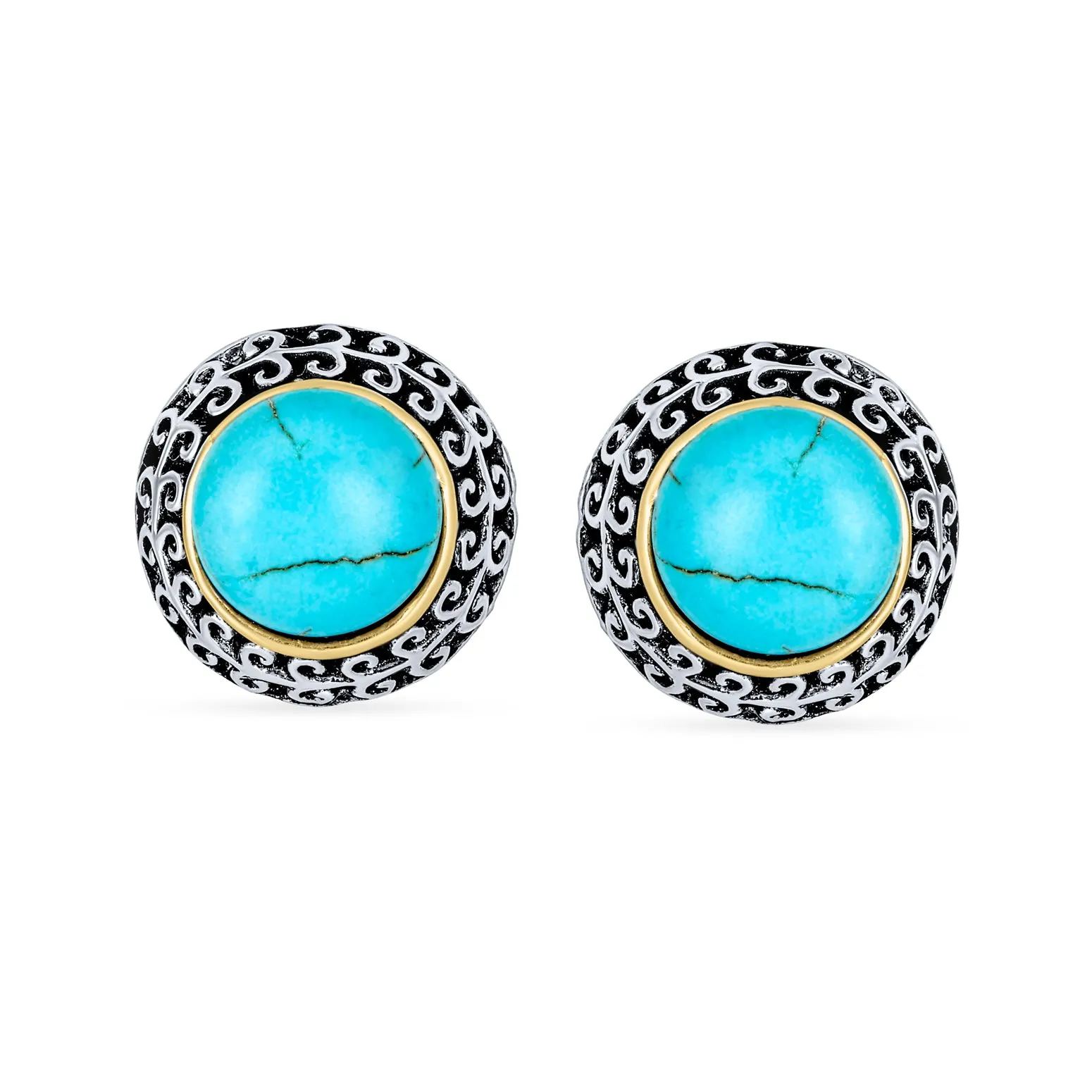 Balinese Button Style Clip-On Earrings with Simulated Pearl and Black Onyx