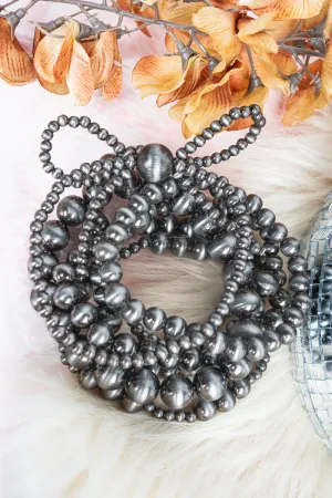 Beaded Bow Silvertone Bracelet Set