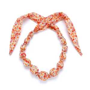 Beaded Cloth Necklace, Floral Orange