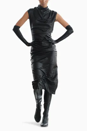 Black Draped Midi Dress