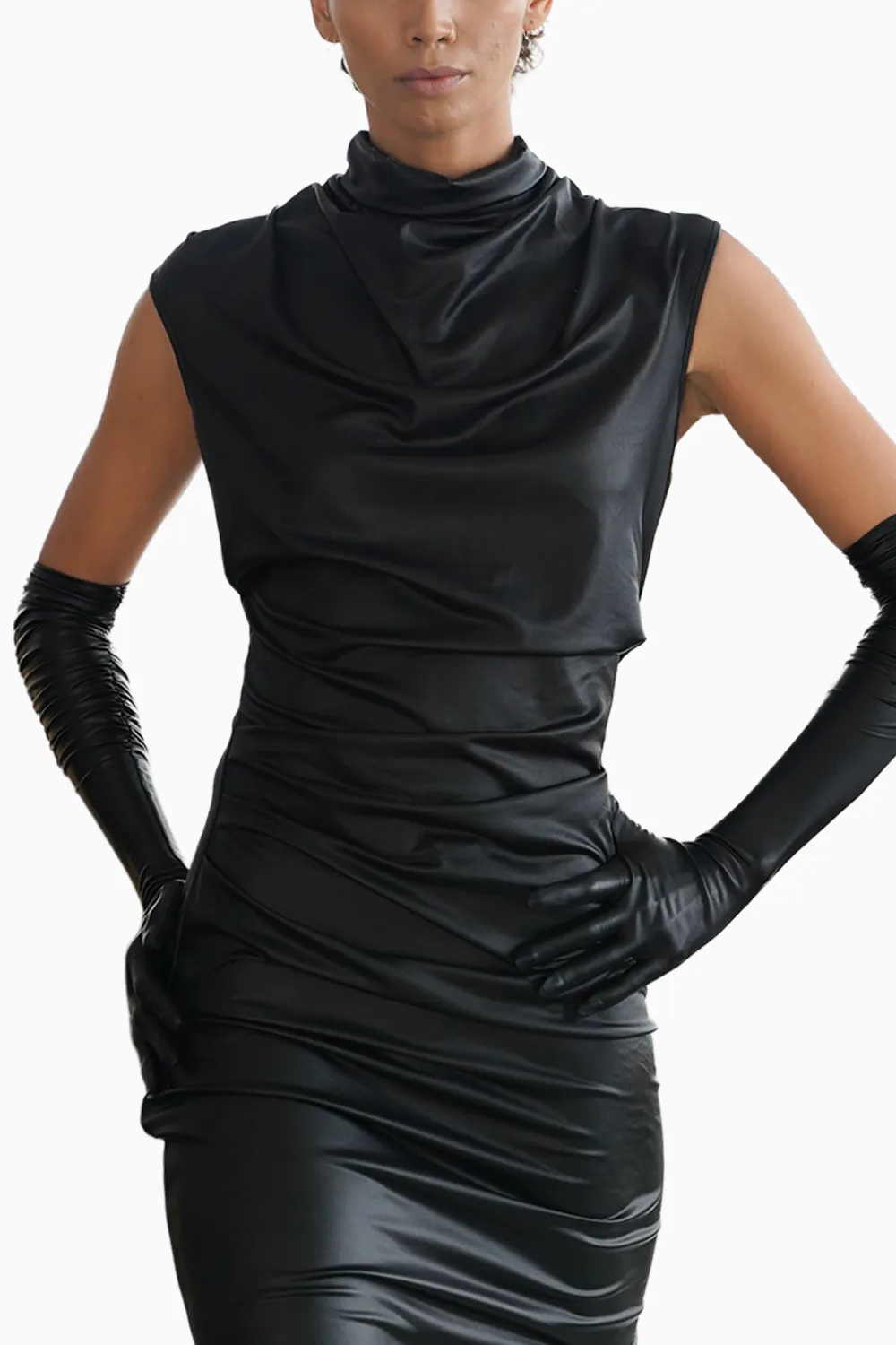 Black Draped Midi Dress