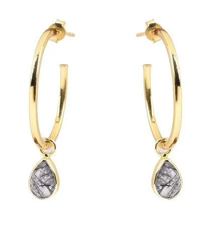 Black Routile Open Hoop Earrings