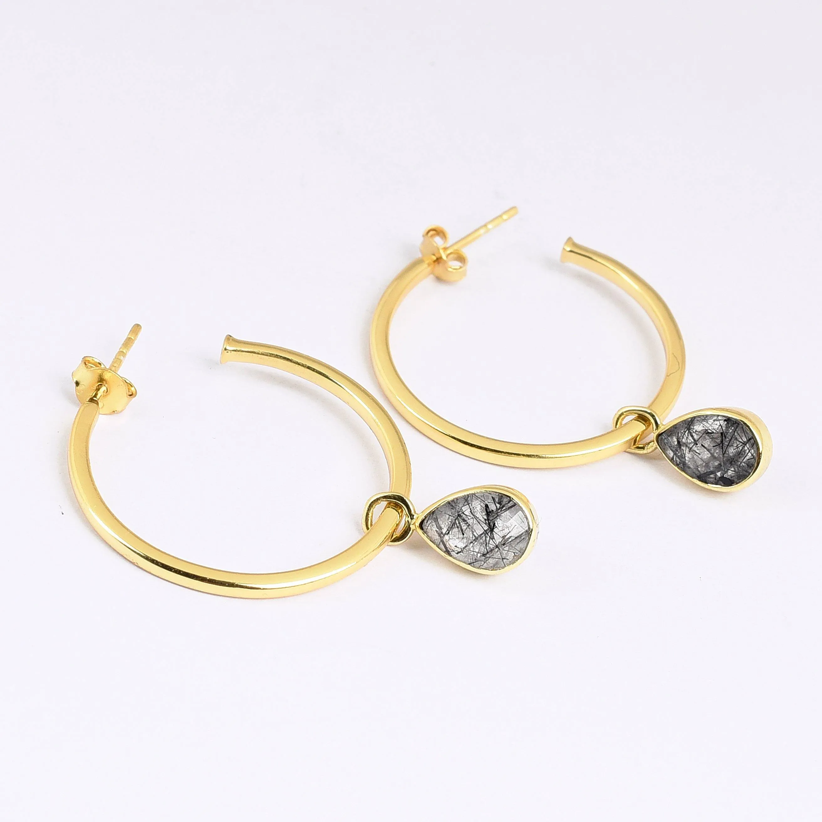 Black Routile Open Hoop Earrings