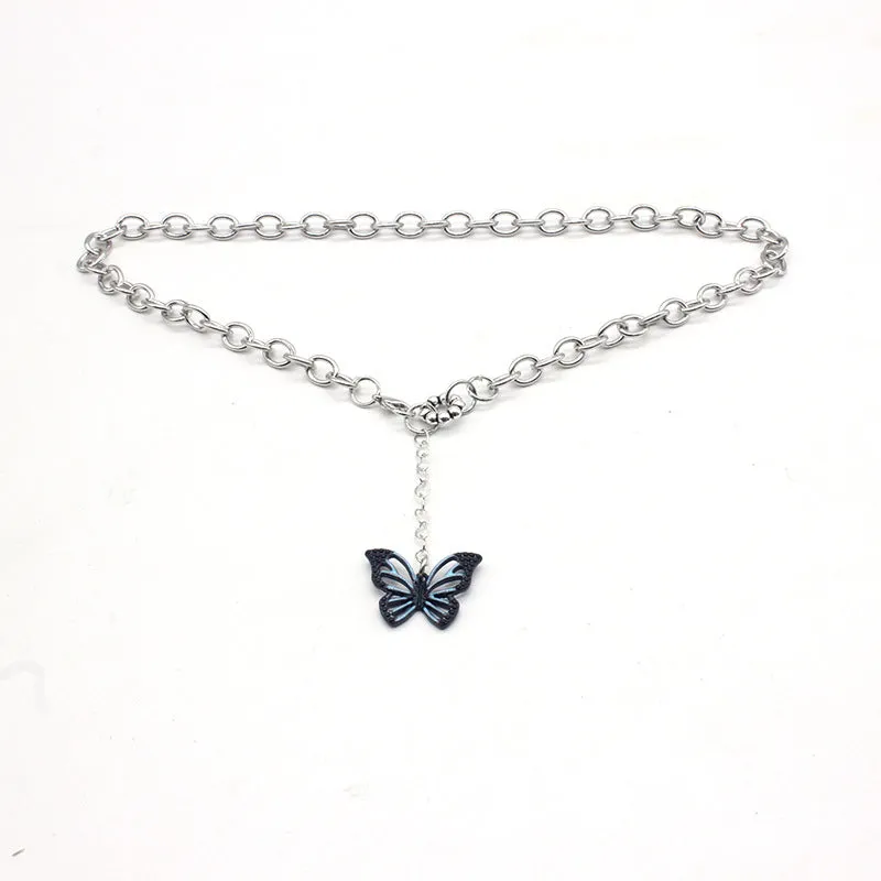 Blue and Black Butterfly Necklace Hip Hop Style Necklace