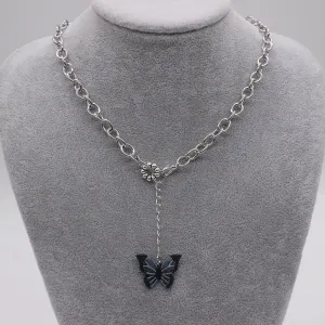 Blue and Black Butterfly Necklace Hip Hop Style Necklace