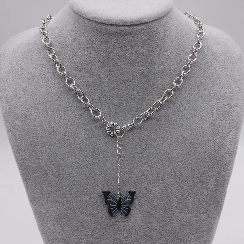 Blue and Black Butterfly Necklace Hip Hop Style Necklace