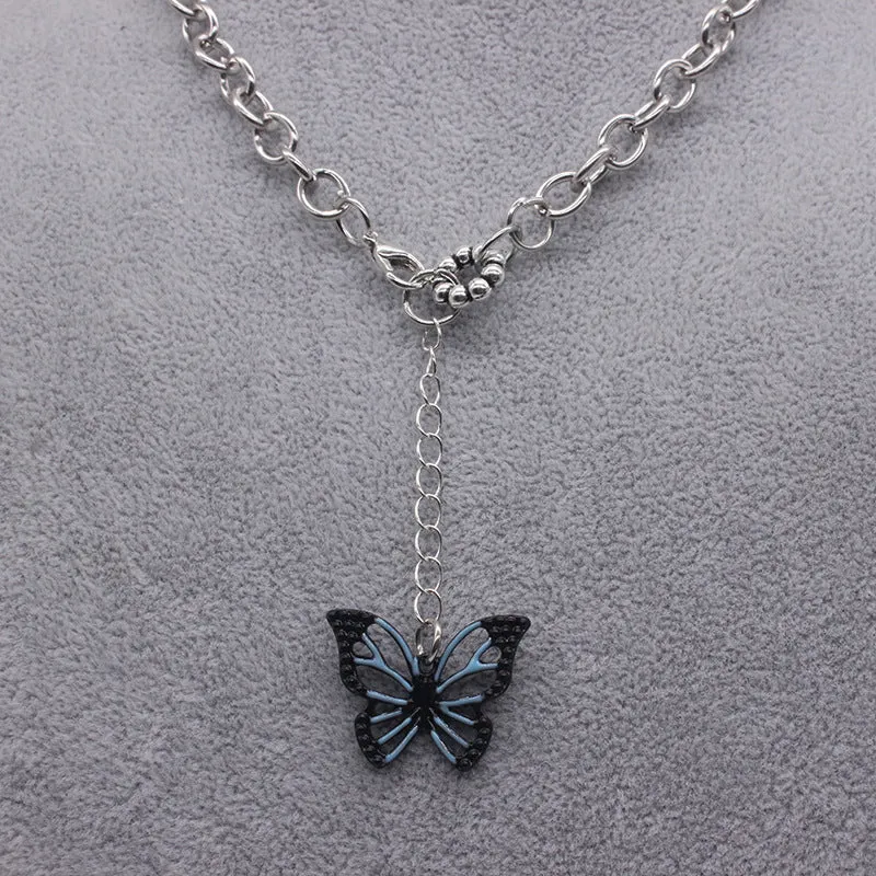Blue and Black Butterfly Necklace Hip Hop Style Necklace