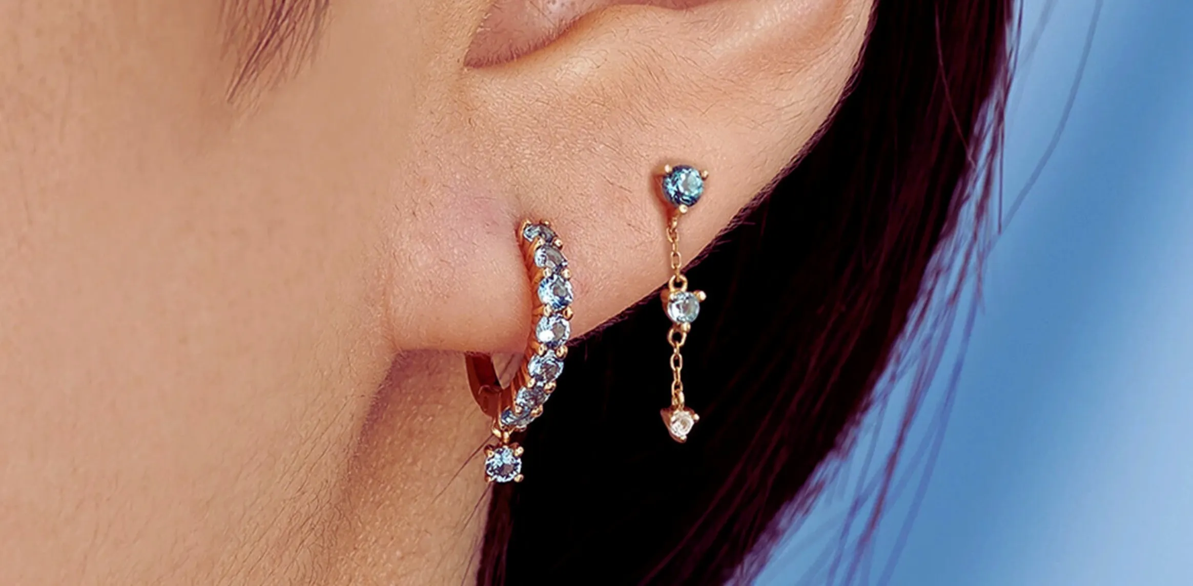 Blue Topaz Tri Tone Earrings