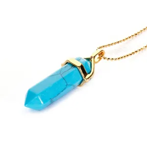 Blue Turquoise Pendulum Pendant Healing Point Size 40x8mm Gold Chain