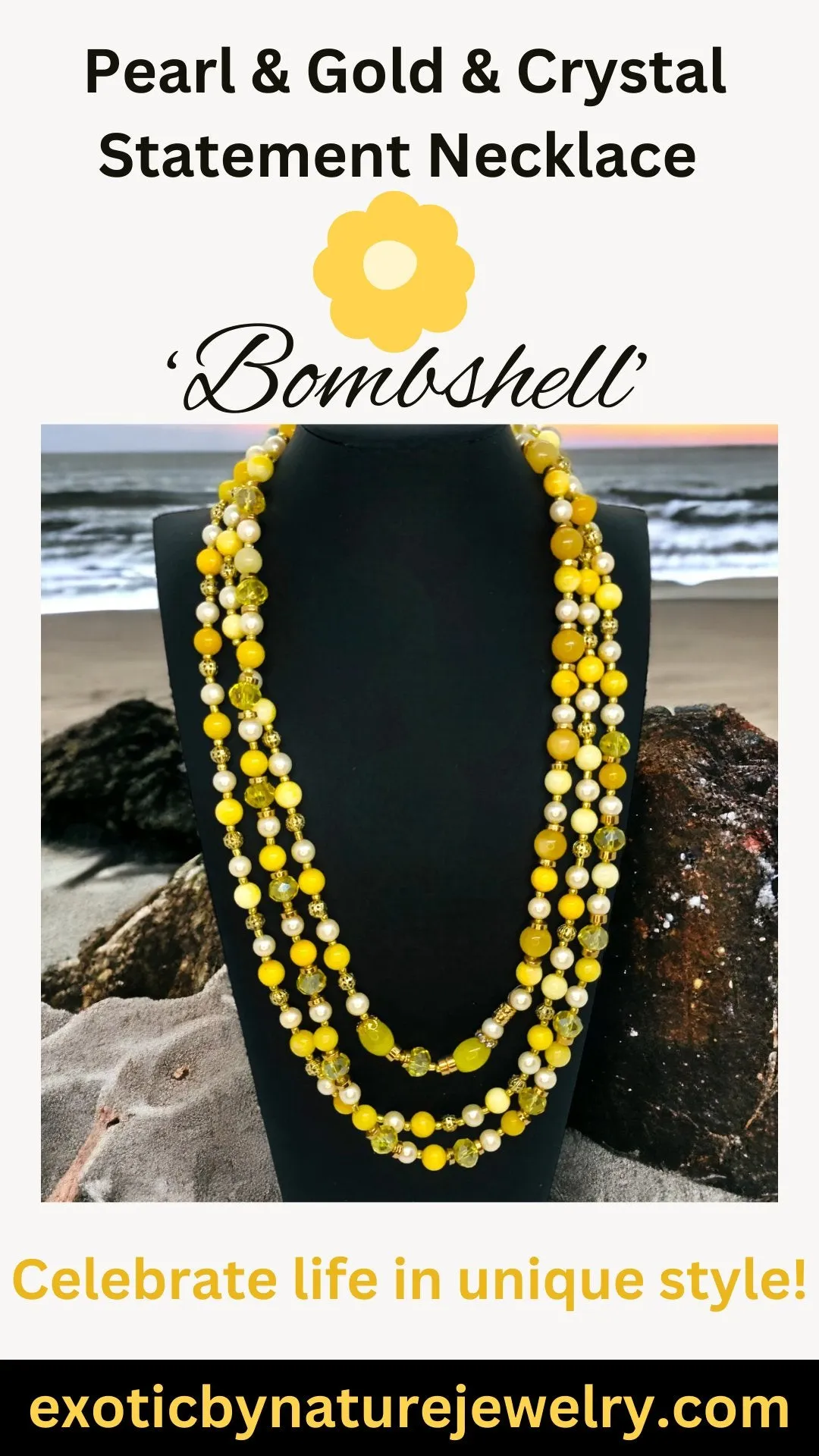 Bombshell - Pearl, Crystal & Gold Bead Necklace - Opulent Statement Necklace