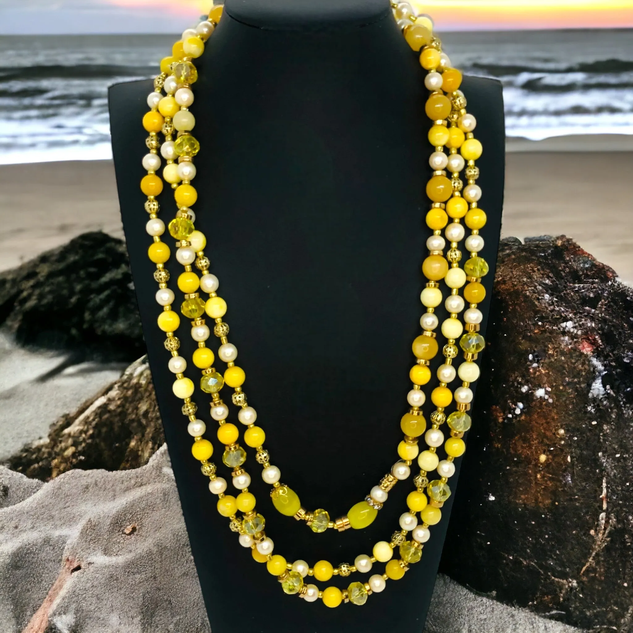 Bombshell - Pearl, Crystal & Gold Bead Necklace - Opulent Statement Necklace