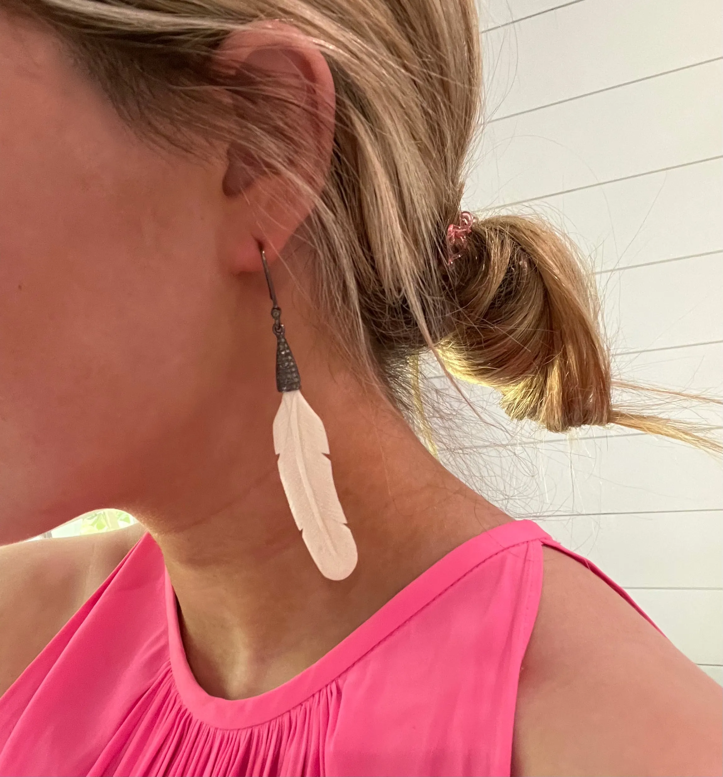 Bone Feather Earrings White