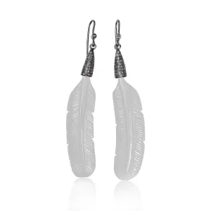 Bone Feather Earrings White