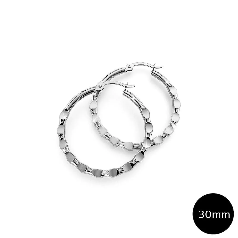 Boxed Sisters Forever Inscriptions Bar Bracelet & Fem Hammered Hoop Earrings Set in White Gold