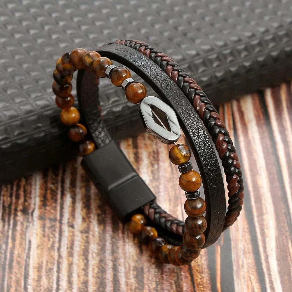 Bracelet Charm Jewelry 2021 woven Multi-layer Accessory Stainless Steel Leather Bracelet For Unisex