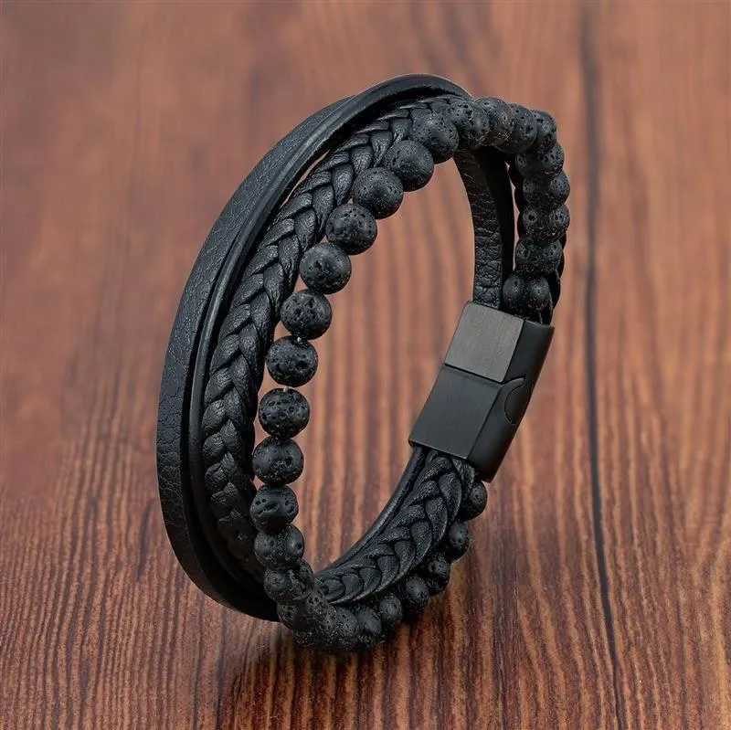 Bracelet Charm Jewelry 2021 woven Multi-layer Accessory Stainless Steel Leather Bracelet For Unisex