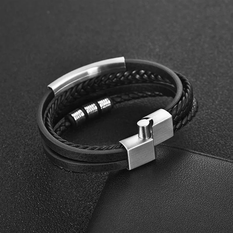 Bracelet Charm Jewelry 2021 woven Multi-layer Accessory Stainless Steel Leather Bracelet For Unisex