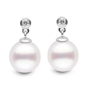 Brilliant Collection White South Sea 9.0-10.0 mm Pearl and Diamond Dangle Earrings