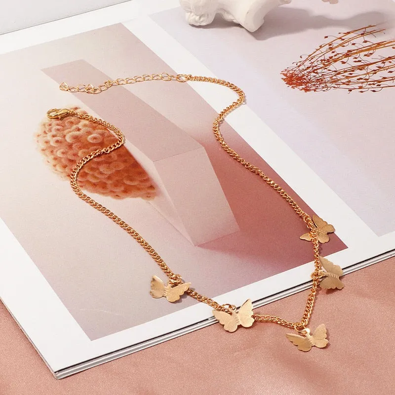 Butterfly Choker Necklace for Women and Girls With Short Chain in Gold and Silver.