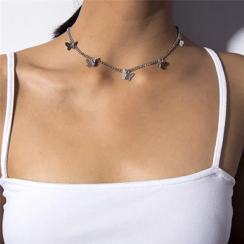 Butterfly Choker Necklace for Women and Girls With Short Chain in Gold and Silver.