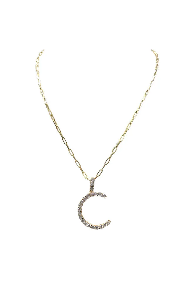 C Gold Pave CZ Initial Necklace