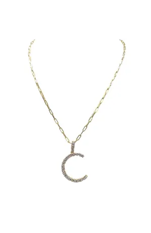 C Gold Pave CZ Initial Necklace