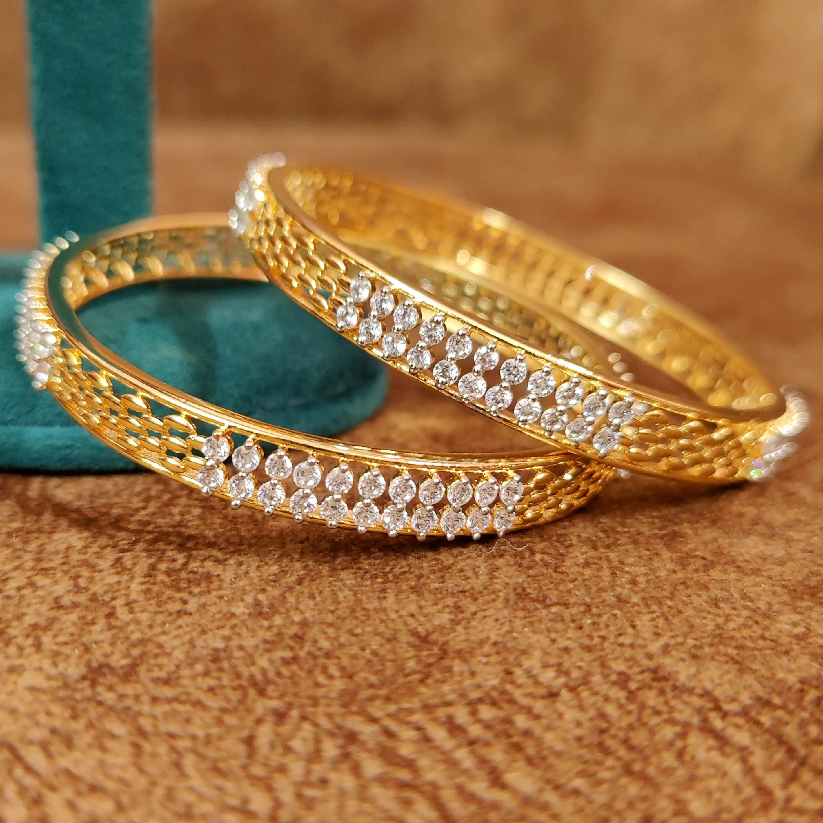 CARTIERR INSPIRED CZ STUDDED GOLD BANGLES