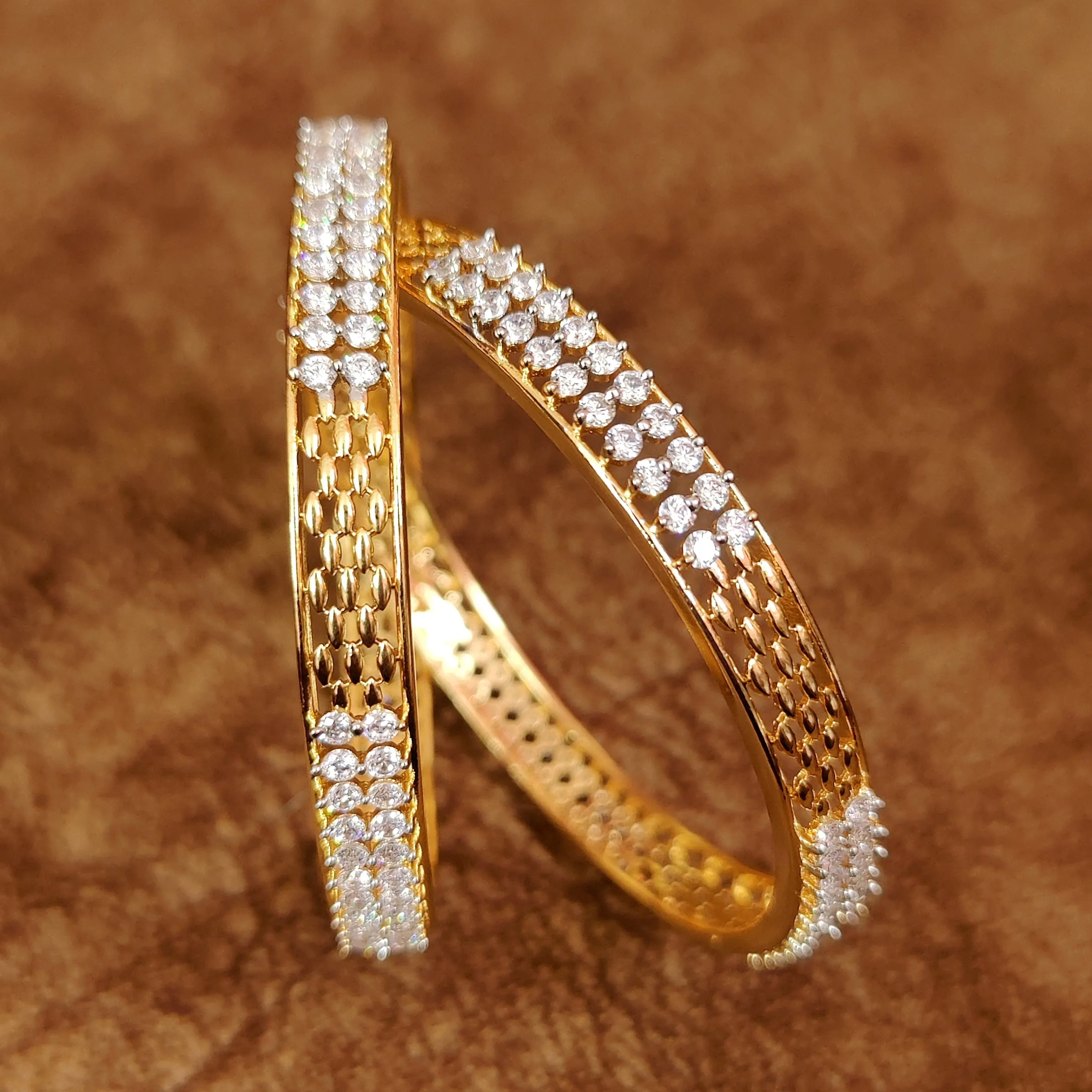 CARTIERR INSPIRED CZ STUDDED GOLD BANGLES