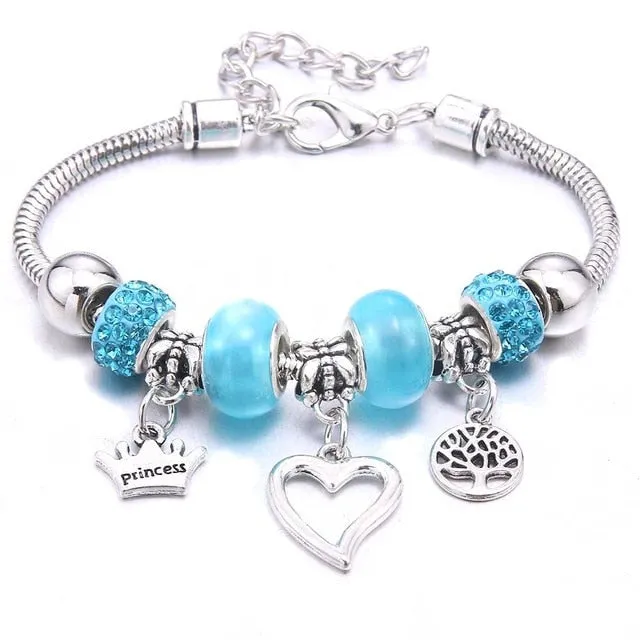 Charm Bracelet & Bangles Jewelry white butterfly Crown Beads Bracelets Brands Bracelets Fit Women Girl Friendship Gift