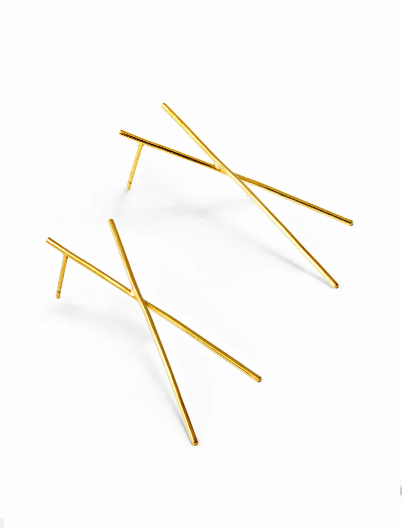 CHOPSTICK Long Earrings | 18K Gold Over Sterling Silver