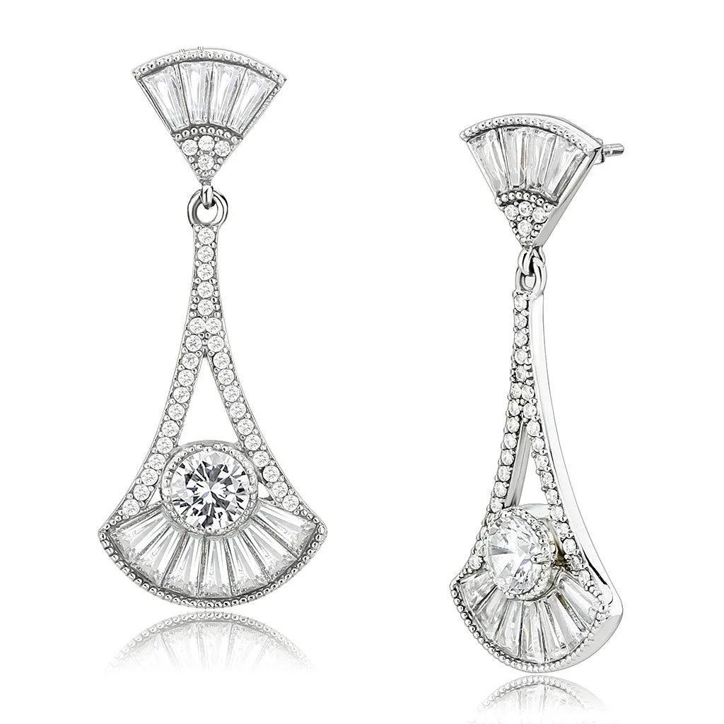 CJ373 Wholesale Women's Stainless Steel AAA Grade CZ Clear Dangle Earrings