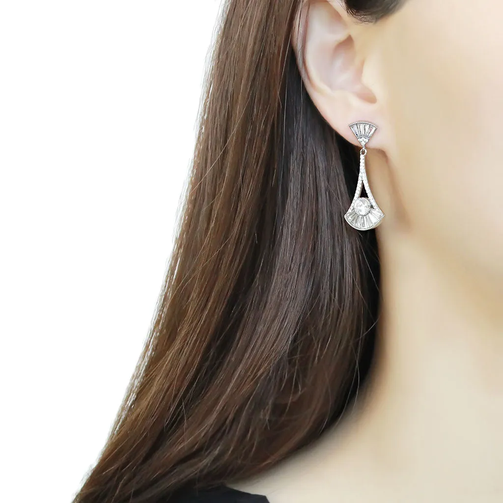 CJ373 Wholesale Women's Stainless Steel AAA Grade CZ Clear Dangle Earrings