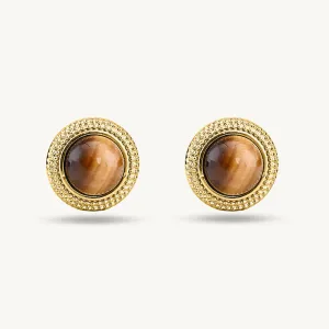 Classic Brown Stud Gold Earrings