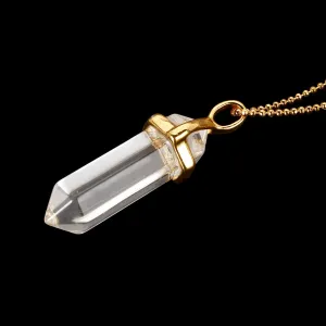 Clear Quartz Pendulum Pendant Healing Point Size 40x8mm Gold Chain