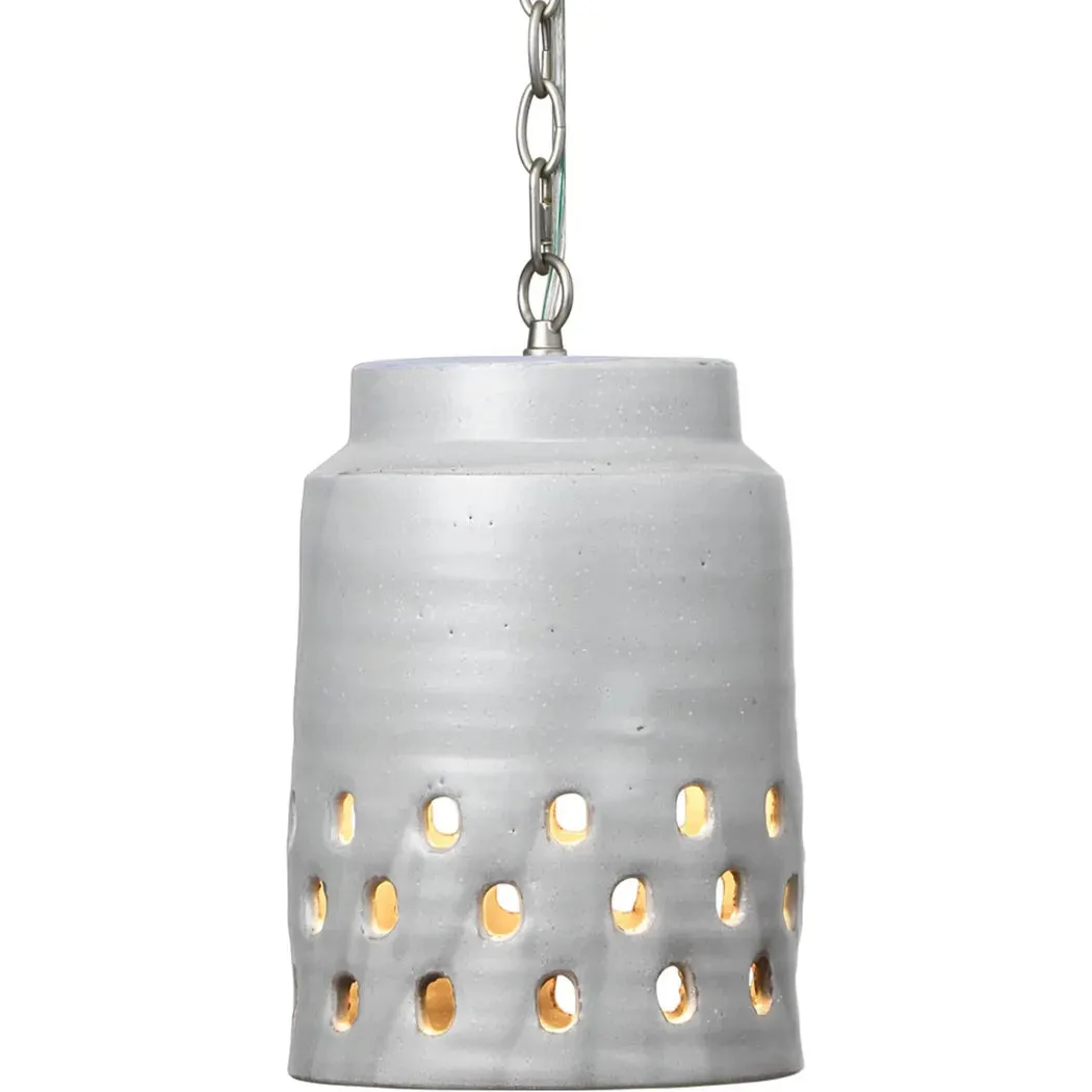 Coastal Style Grey Ceramic Tapered Perforated Pendant