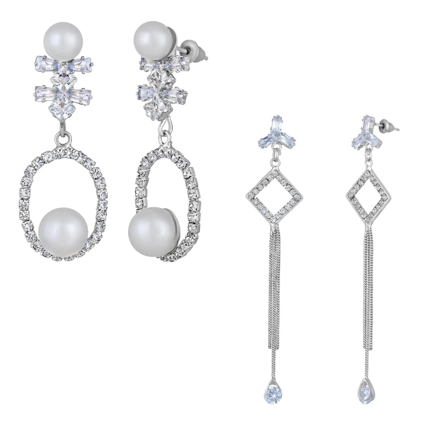 Combo of 2 American Diamond  Dangle & Tassel Earrings